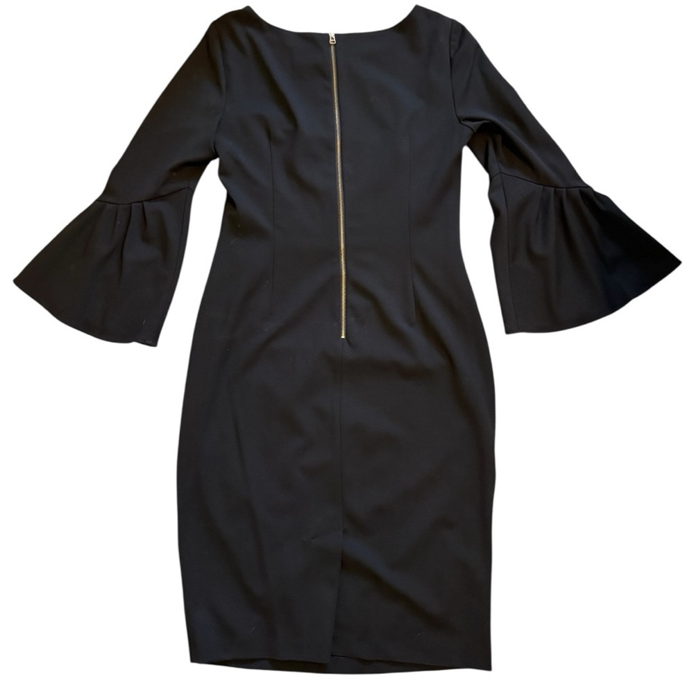 Adrianna Papell Black Bell Sleeve Ponte Knit Sheath Dress | Size 10 Regular - Picture 6 of 16